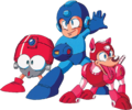 Group art with Mega Man and Rush, from Mega Man 4.