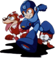 Group art with Mega Man and Eddie, from Mega Man III.